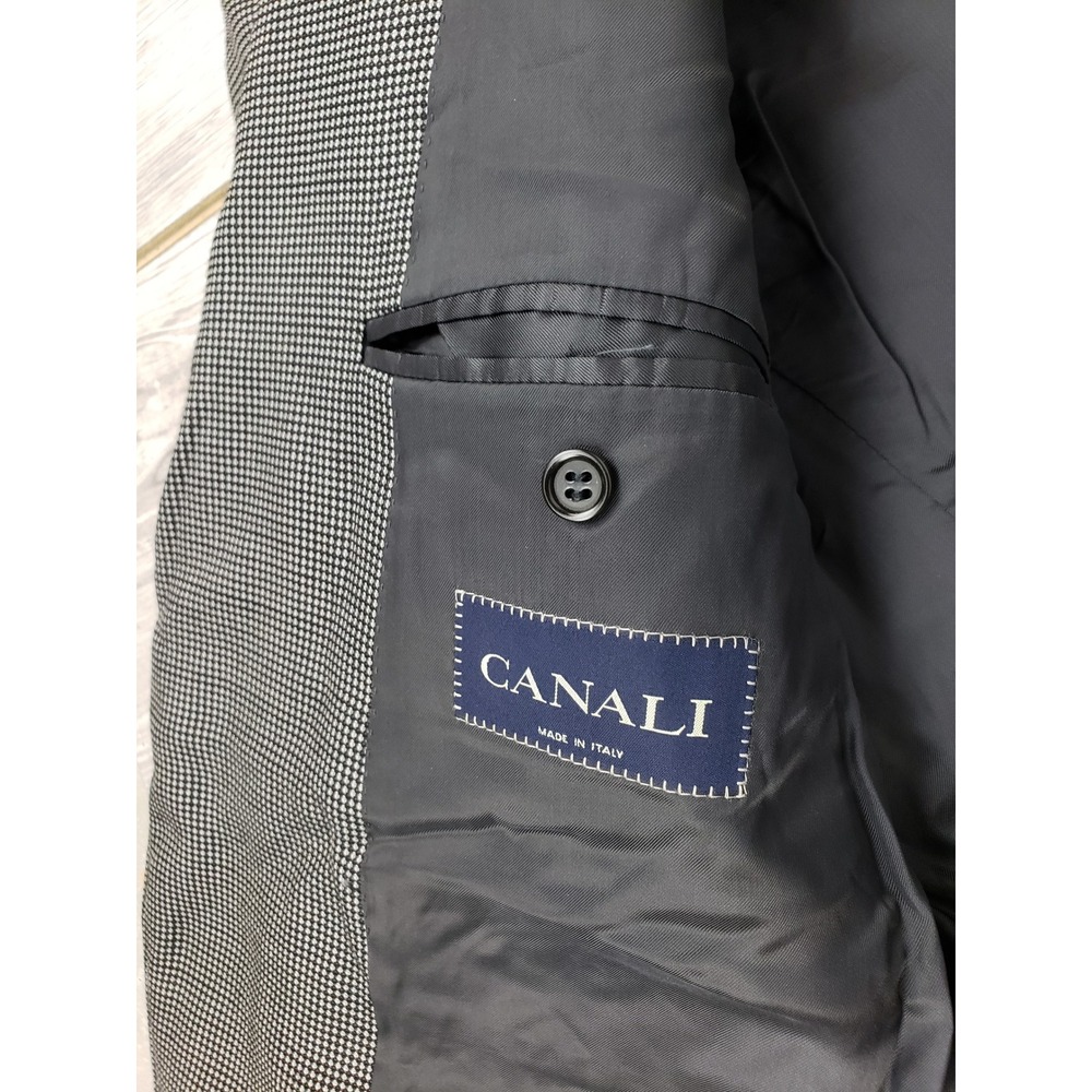 Canali Mens Micro Check Two Button Blazer Jacket Grey Black Checkered Pattern - Picture 11 of 16